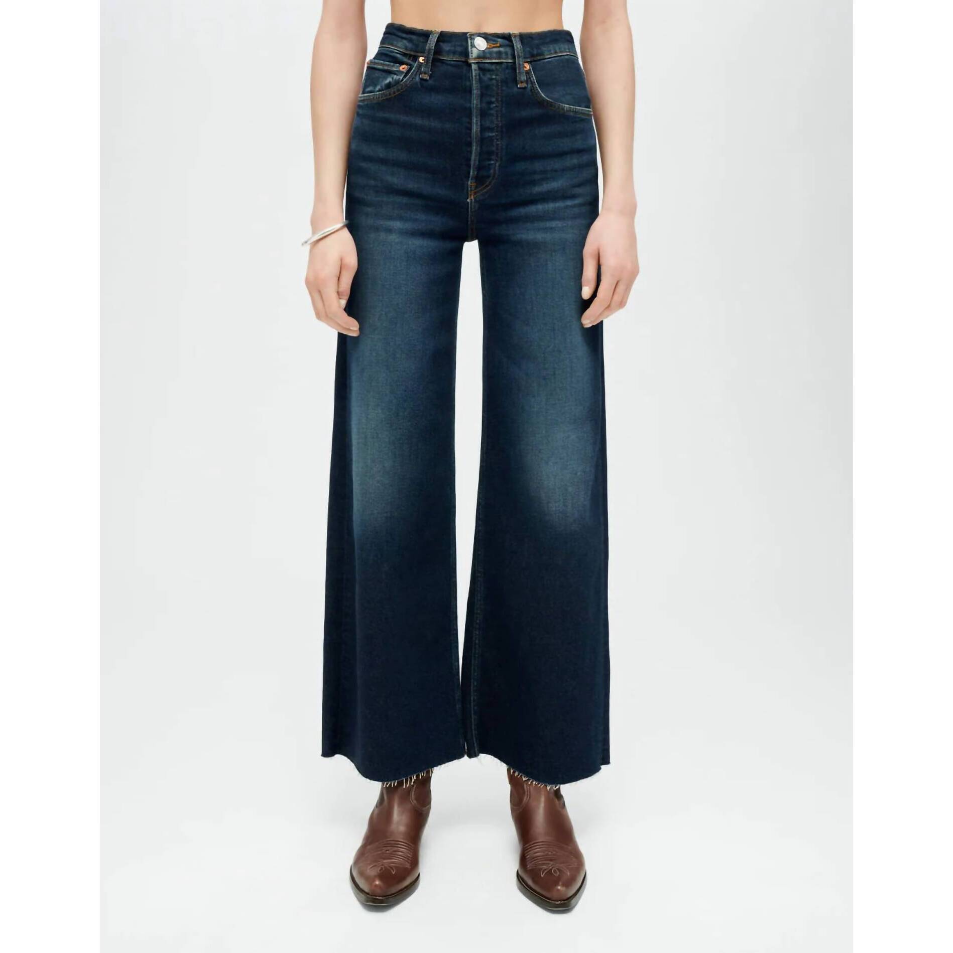 New Re/Done High Rise Wide Leg Crop Jeans In Barely Worn